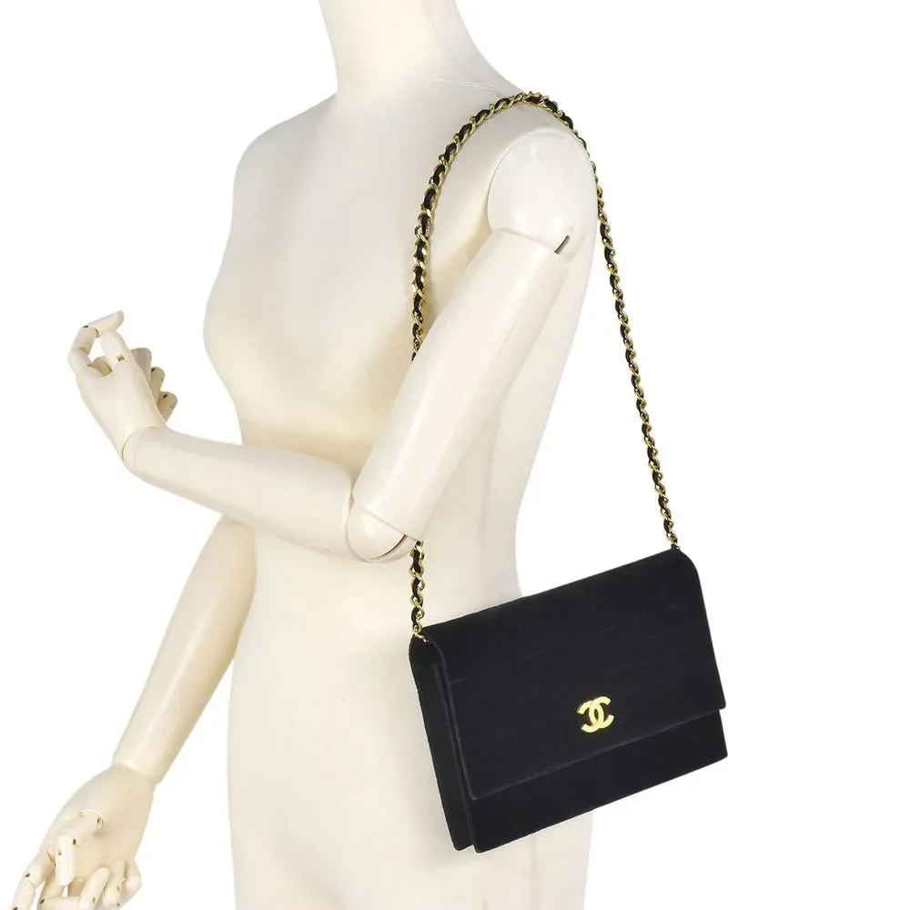 Chanel Chain Shoulder Push Lock Fabric Black CC Shoulder Bag